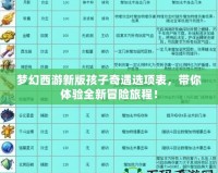 夢幻西游新版孩子奇遇選項表，帶你體驗全新冒險旅程！