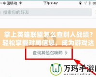 掌上英雄聯(lián)盟怎么查別人戰(zhàn)績(jī)？輕松掌握對(duì)局信息，成為游戲達(dá)人！