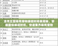 洛克王國稀有寵物捕捉時間表揭秘，掌握最佳捕捉時機，快速集齊稀有寵物！