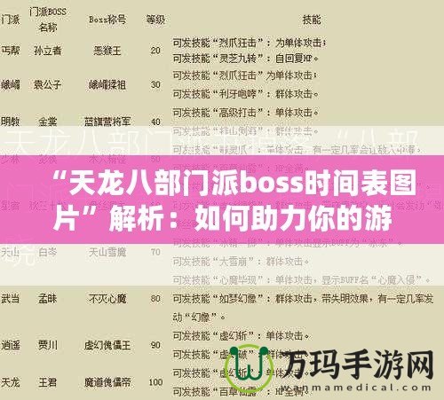 “天龍八部門派boss時間表圖片”解析：如何助力你的游戲進階之路