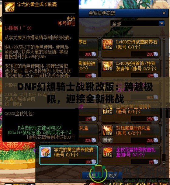 DNF幻想騎士戰(zhàn)靴改版：跨越極限，迎接全新挑戰(zhàn)