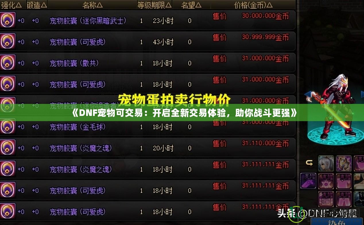 《DNF寵物可交易：開啟全新交易體驗(yàn)，助你戰(zhàn)斗更強(qiáng)》