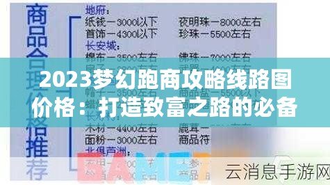 2023夢幻跑商攻略線路圖價格：打造致富之路的必備指南