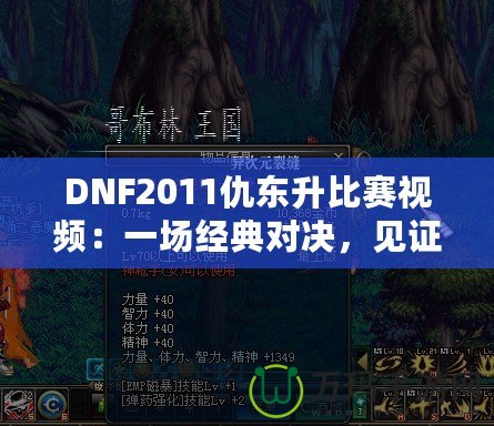 DNF2011仇東升比賽視頻：一場經(jīng)典對決，見證榮耀與激情的碰撞