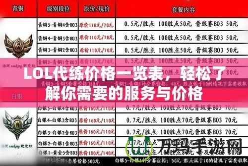 LOL代練價格一覽表，輕松了解你需要的服務與價格