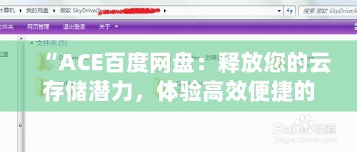 “ACE百度網(wǎng)盤：釋放您的云存儲潛力，體驗高效便捷的數(shù)字生活”