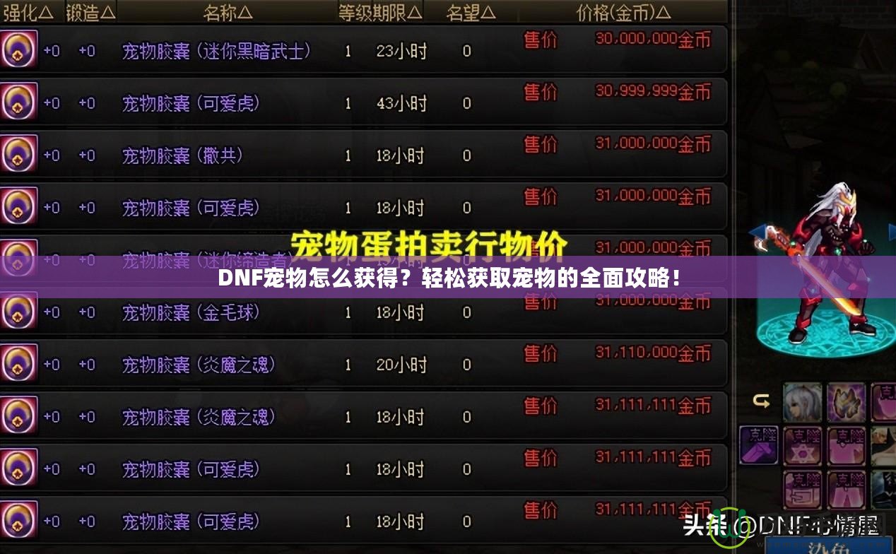 DNF寵物怎么獲得？輕松獲取寵物的全面攻略！