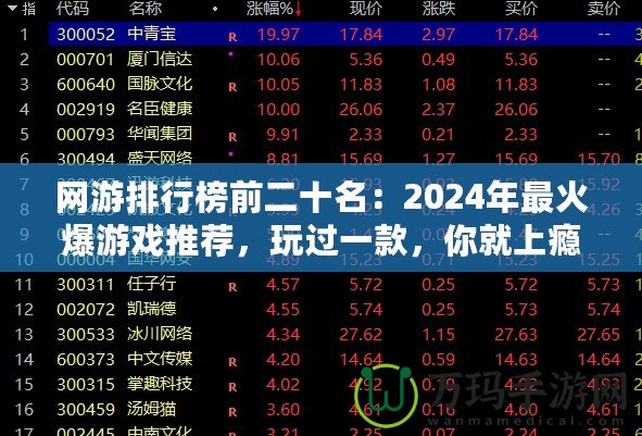 網(wǎng)游排行榜前二十名：2024年最火爆游戲推薦，玩過一款，你就上癮！